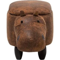 Sgabello Bambini Forma Ippopotamo Ecopelle Marrone Imbottita Gambe Legno Hippo -Armonia Casa 16793466 5 1