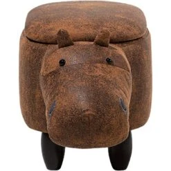 Sgabello Bambini Forma Ippopotamo Ecopelle Marrone Imbottita Gambe Legno Hippo -Armonia Casa 16793466 5