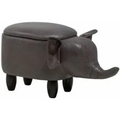 Sgabello Bambini Forma Elefante Ecopelle Grigia Imbottita Gambe Legno Elephant
