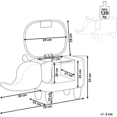 Sgabello Bambini Forma Elefante Ecopelle Grigia Imbottita Gambe Legno Elephant 3 Sgabello Bambini Forma Elefante Ecopelle Grigia Imbottita Gambe Legno Elephant - immagine 3