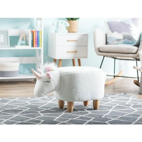 Pouf Animaletto A Forma Di Unicorno In Tessuto Bianco Gambe In Legno Unicorn 2 Pouf Animaletto A Forma Di Unicorno In Tessuto Bianco Gambe In Legno Unicorn - immagine 2