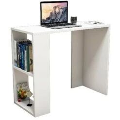 Scrivania Nano Con Ripiani - Da Studio, Camera, Ufficio - Bianco In Legno, 90 X 40 X 75 Cm -Armonia Casa 16993820 4