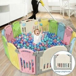 COSTWAY Box Recinto Per Bambini Recinto Di Gioco, Parco Giochi Per Bambini Con Protezioni, Ideale Per Domestico O Asilo, 14 Pezzi Di Recinto (BB5301CL) -Armonia Casa 17071956 3