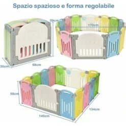 COSTWAY Box Recinto Per Bambini Recinto Di Gioco, Parco Giochi Per Bambini Con Protezioni, Ideale Per Domestico O Asilo, 14 Pezzi Di Recinto (BB5301CL) -Armonia Casa 17071956 5