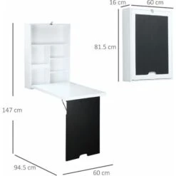 Homcom Tavolo Scrivania Pieghevole A Muro Con Lavagna Bianco E Nero 60 X 88.5 X 146.5cm -Armonia Casa 17079096 3