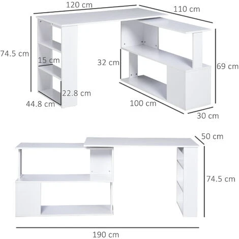 Homcom Scrivania Angolare Con 5 Ripiani Bianca 120 X 100 X 74cm 3 Homcom Scrivania Angolare Con 5 Ripiani Bianca 120 X 100 X 74cm - immagine 3