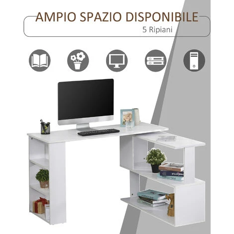 Homcom Scrivania Angolare Con 5 Ripiani Bianca 120 X 100 X 74cm 4 Homcom Scrivania Angolare Con 5 Ripiani Bianca 120 X 100 X 74cm - immagine 4