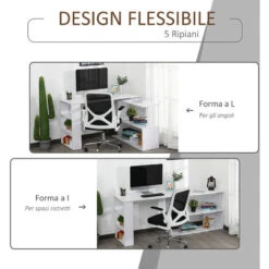 Homcom Scrivania Angolare Con 5 Ripiani Bianca 120 X 100 X 74cm 9 Homcom Scrivania Angolare Con 5 Ripiani Bianca 120 X 100 X 74cm -Armonia Casa 17374232 5