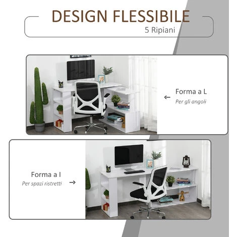 Homcom Scrivania Angolare Con 5 Ripiani Bianca 120 X 100 X 74cm 5 Homcom Scrivania Angolare Con 5 Ripiani Bianca 120 X 100 X 74cm - immagine 5