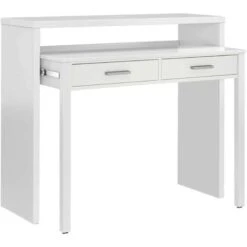 Consolle, Scrivania Con Piano Estensibile, Scrittoio Porta PC Con 2 Cassetti, Cm 99x36h88, Bianco
