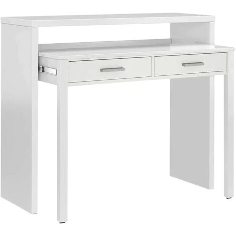 Consolle, Scrivania Con Piano Estensibile, Scrittoio Porta PC Con 2 Cassetti, Cm 99x36h88, Bianco 1 Consolle, Scrivania Con Piano Estensibile, Scrittoio Porta PC Con 2 Cassetti, Cm 99x36h88, Bianco