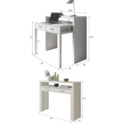 Consolle, Scrivania Con Piano Estensibile, Scrittoio Porta PC Con 2 Cassetti, Cm 99x36h88, Bianco 7 Consolle, Scrivania Con Piano Estensibile, Scrittoio Porta PC Con 2 Cassetti, Cm 99x36h88, Bianco -Armonia Casa 18013571 3