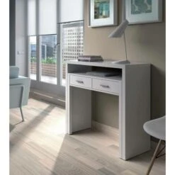 Consolle, Scrivania Con Piano Estensibile, Scrittoio Porta PC Con 2 Cassetti, Cm 99x36h88, Bianco 8 Consolle, Scrivania Con Piano Estensibile, Scrittoio Porta PC Con 2 Cassetti, Cm 99x36h88, Bianco -Armonia Casa 18013571 4