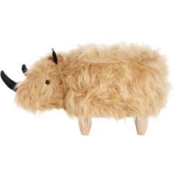 Pouf Animaletto Forma Rinoceronte Finta Pelliccia Beige Gambe In Legno Woolly -Armonia Casa 18054080 4