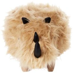 Pouf Animaletto Forma Rinoceronte Finta Pelliccia Beige Gambe In Legno Woolly -Armonia Casa 18054080 5