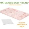 EVERGREENWEB - Materasso Lettino O Culla 70x140 Per Bambini Alto 12 Cm + Cuscino ANTISOFFOCO Su Misura GRATIS Con Fodera In Cotone Naturale, Rivestimento Sfoderabile Anallergico Lavabile MINNY