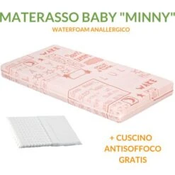 EVERGREENWEB - Materasso Lettino O Culla 60x120 Per Bambini Alto 12 Cm + Cuscino ANTISOFFOCO Su Misura GRATIS Con Fodera In Cotone Naturale, Rivestimento Sfoderabile Anallergico Lavabile MINNY