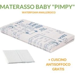 EVERGREENWEB - Materasso Lettino O Culla 60x125 Per Bambini Alto 12 Cm + Cuscino ANTISOFFOCO Su Misura GRATIS Con Fodera In Cotone Naturale, Rivestimento Sfoderabile Anallergico Lavabile PIMPY
