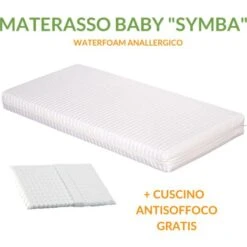 EVERGREENWEB Materasso Lettino O Culla 60x120 Per Bambini Alto 12 Cm + Cuscino ANTISOFFOCO Su Misura GRATIS Con Fodera In Cotone Naturale, Rivestimento Sfoderabile Bianco Anallergico Lavabile SYMBA