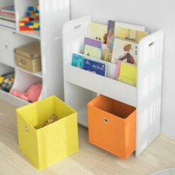 SoBuy Libreria Montessoriana Per Bambini Scaffale Portagiochi Portariviste 3 Scaffali+2 Cestini KMB27-W -Armonia Casa 18249494 4