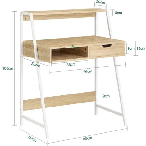 SoBuy Scrivania Piccola Con Libreria, Cassetto E Cubo Misura Del Piano Del Tavolo L76P50A75 Cm FWT63-N 2 SoBuy Scrivania Piccola Con Libreria, Cassetto E Cubo Misura Del Piano Del Tavolo L76P50A75 Cm FWT63-N - immagine 2