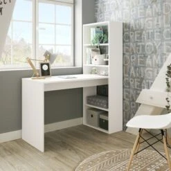 SCRIVANIA REVERSIBILE RUSTIKA LAMINATO BIANCO CON LIBRERIA CM120X53