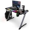 Gaming Desk Scrivania Da Gioco Tavolo Da Gioco Con Luci, Scrivania Del Computer Con Tappetino Mouse Porta Bicchiere/Auricolari/USB, Ottimo Regalo Per Maschi