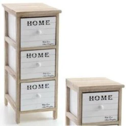 Trade Shop - Cassettiera 3 Cassetti H62 26x32cm Bianca Legno Naturale Moderna Portaoggetti