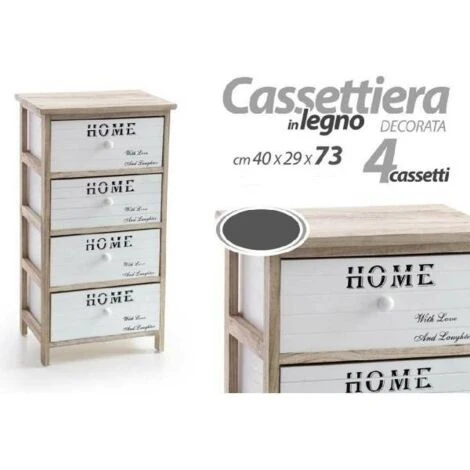Trade Shop - Cassettiera 4 Cassetti H 73 40x29cm Bianco Legno Naturale Arredamento Moderno 1 Trade Shop - Cassettiera 4 Cassetti H 73 40x29cm Bianco Legno Naturale Arredamento Moderno