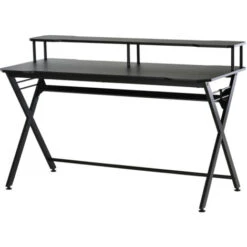 Homcom Scrivania Gaming Con Piano Rialzato Per Monitor E Gancio Cuffie In MDF E Acciaio Nero 140x60x90cm