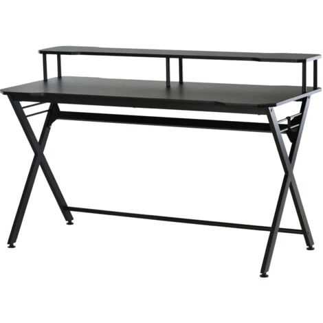 Homcom Scrivania Gaming Con Piano Rialzato Per Monitor E Gancio Cuffie In MDF E Acciaio Nero 140x60x90cm 1 Homcom Scrivania Gaming Con Piano Rialzato Per Monitor E Gancio Cuffie In MDF E Acciaio Nero 140x60x90cm