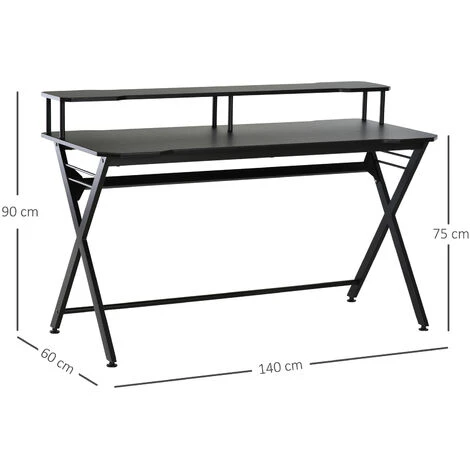 Homcom Scrivania Gaming Con Piano Rialzato Per Monitor E Gancio Cuffie In MDF E Acciaio Nero 140x60x90cm 3 Homcom Scrivania Gaming Con Piano Rialzato Per Monitor E Gancio Cuffie In MDF E Acciaio Nero 140x60x90cm - immagine 3