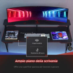 Homcom Scrivania Gaming Con Piano Rialzato Per Monitor E Gancio Cuffie In MDF E Acciaio Nero 140x60x90cm 9 Homcom Scrivania Gaming Con Piano Rialzato Per Monitor E Gancio Cuffie In MDF E Acciaio Nero 140x60x90cm -Armonia Casa 20211976 5