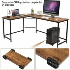 COSTWAY Scrivania Angolare In Legno E Ferro, Scrivania Porta PC Con Porta CPU, Scrivania Salvaspazio Ideale Per Studio E Ufficio, Portata Massima 100 Kg, 168 X 125 X 74 Cm Caffè -Armonia Casa 20949019 3