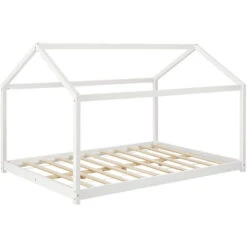 Letto Per Cameretta 'Cerro' A Forma Di Casetta 120 X 200 Cm Letto 1 Piazza E Mezza In Legno Di Pino Stile Montessori - Bianco [en.casa] -Armonia Casa 21945208 2