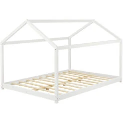 Letto Per Cameretta 'Cerro' A Forma Di Casetta 120 X 200 Cm Letto 1 Piazza E Mezza In Legno Di Pino Stile Montessori - Bianco [en.casa] -Armonia Casa 21945208 3