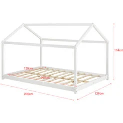 Letto Per Cameretta 'Cerro' A Forma Di Casetta 120 X 200 Cm Letto 1 Piazza E Mezza In Legno Di Pino Stile Montessori - Bianco [en.casa] -Armonia Casa 21945208 4