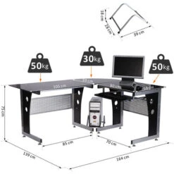 HomCom Scrivania Ad Angolo In Legno MDF Metallo E Vetro Nero 164 X 139 X 75cm -Armonia Casa 22194095 3