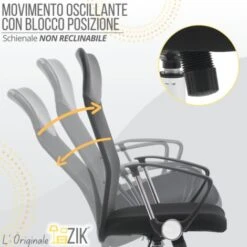 ZIK Sedia Ufficio Girevole Da Scrivania, Regolabile Con Braccioli, Ergonomica Direzionale In Tessuto -Armonia Casa 22769919 5
