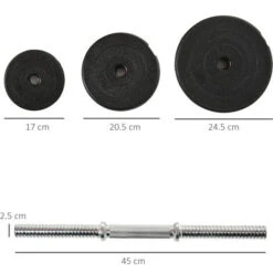 HomCom Set Di Manubri Per Allenamento A Casa In Tubi D'Acciaio E PE Plastica 12 Pezzi 40Kg Nero -Armonia Casa 22807987 3