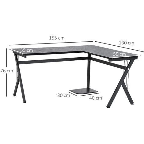 HomCom Scrivania Angolare Per Ufficio In Legno, Nero, 155x130x76cm 3 HomCom Scrivania Angolare Per Ufficio In Legno, Nero, 155x130x76cm - immagine 3