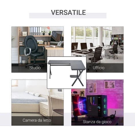 HomCom Scrivania Angolare Per Ufficio In Legno, Nero, 155x130x76cm 5 HomCom Scrivania Angolare Per Ufficio In Legno, Nero, 155x130x76cm - immagine 5