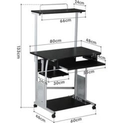 Yaheetech Scrivania Computer PC E Stampante Con Ruote Ufficio Mobile Tavolo Per Computer E Stampante Tastiera Scorrevole Da Studio Nera -Armonia Casa 23070694 3