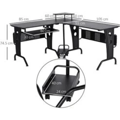 Homcom Scrivania Gaming Angolare E Salvaspazio Con Ripiano Tastiera Estraibile Nera -Armonia Casa 23173917 3