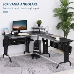 Homcom Scrivania Gaming Angolare E Salvaspazio Con Ripiano Tastiera Estraibile Nera -Armonia Casa 23173917 5