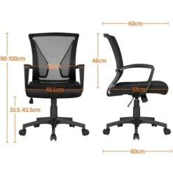 Yaheetech 2 Sedie Da Scrivania Ufficio Studio In Rete Ergonomica A Rotelle Girevole Inclinabile Altezza Regolabile Con Braccioli Nere -Armonia Casa 23185217 3