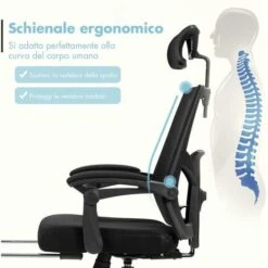 Sedia Da Ufficio Ergonomica Poltrona Regolabile Sedia Da Gaming Girevole, Con Poggiatesta E Poggiapiedi, Per Ufficio Studio E Casa, Nera -Armonia Casa 23251190 5