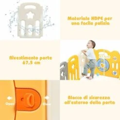 COSTWAY Box Recinto Per Bambini Da Giocare, Pieghevole Con 14 Pannelli, Con Porta E Giochi Multipli (160 X 169 X 67 Cm) -Armonia Casa 23251196 3