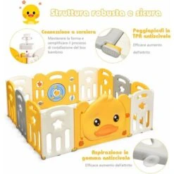 COSTWAY Box Recinto Per Bambini Da Giocare, Pieghevole Con 14 Pannelli, Con Porta E Giochi Multipli (160 X 127 X 67 Cm) -Armonia Casa 23251228 3