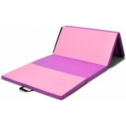 Materassino Da Ginnastica 240 Cm, A 3 Sezioni, Con Maniglie, Tapettino Per Allenamento A Casa, Fitness E Yoga, Pieghevole Antiscivolo, Rosa E Viola